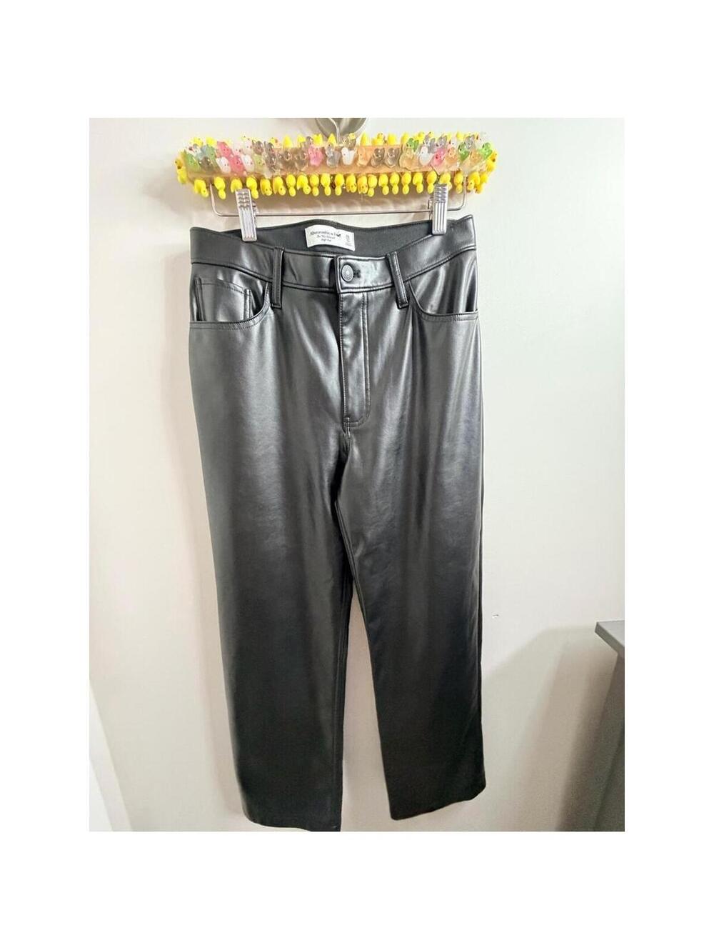 Abercrombie & Fitch Black Faux Leather Straight-Leg Pants
